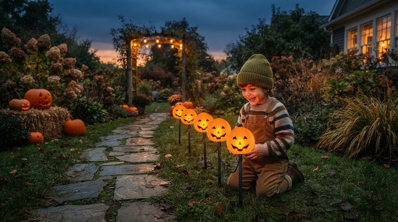 How to light up pumpkin garden decor with solar Pumpkin Stake?