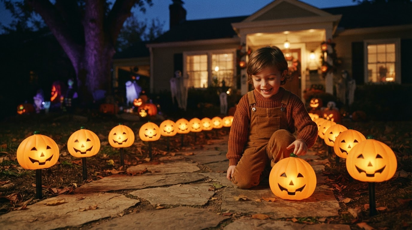 How do I install solar Pumpkin Stake walkway lights?