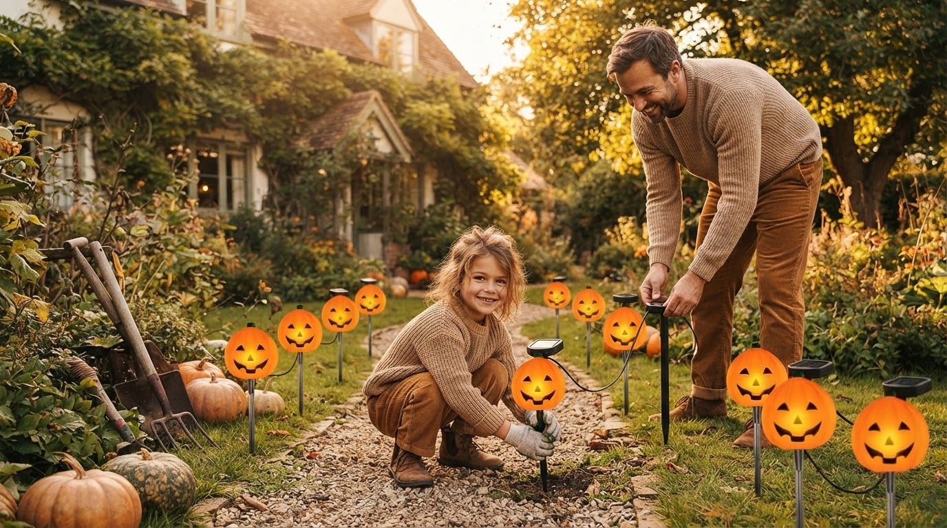A 4-Step Setup for solar Pumpkin Stake Garden Displays