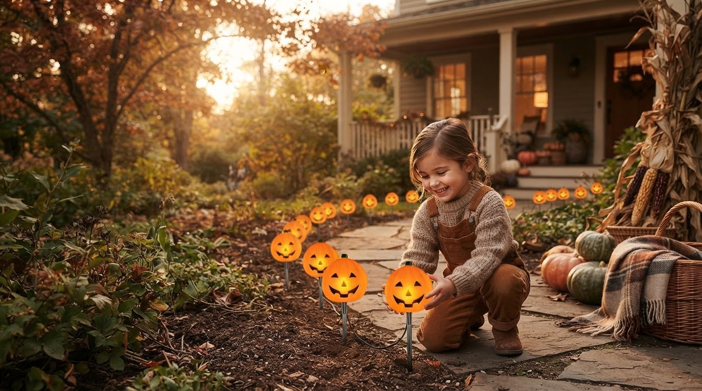 Solar Pumpkin Stake Strategy for Outdoor Fall Decor