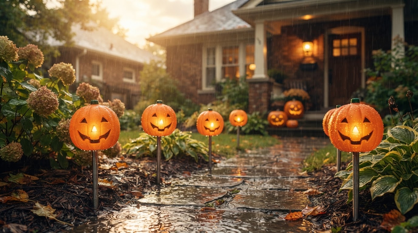 Are solar Pumpkin Stake lights waterproof for outdoor use?