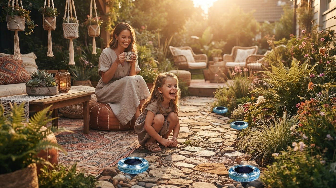Designing Boho Outdoor Spaces with Solar Mosaic Disk Lights