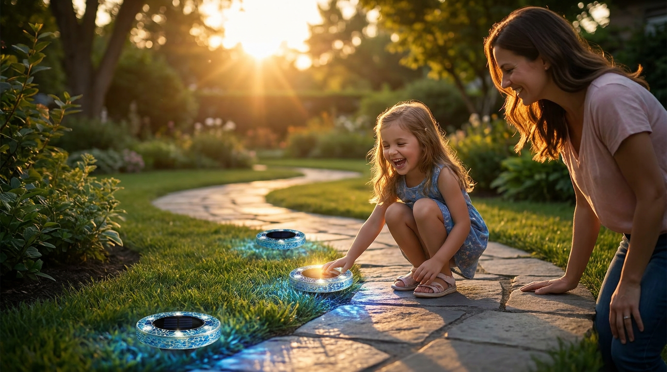 How do you install Solar Mosaic Disk Lights for paths?
