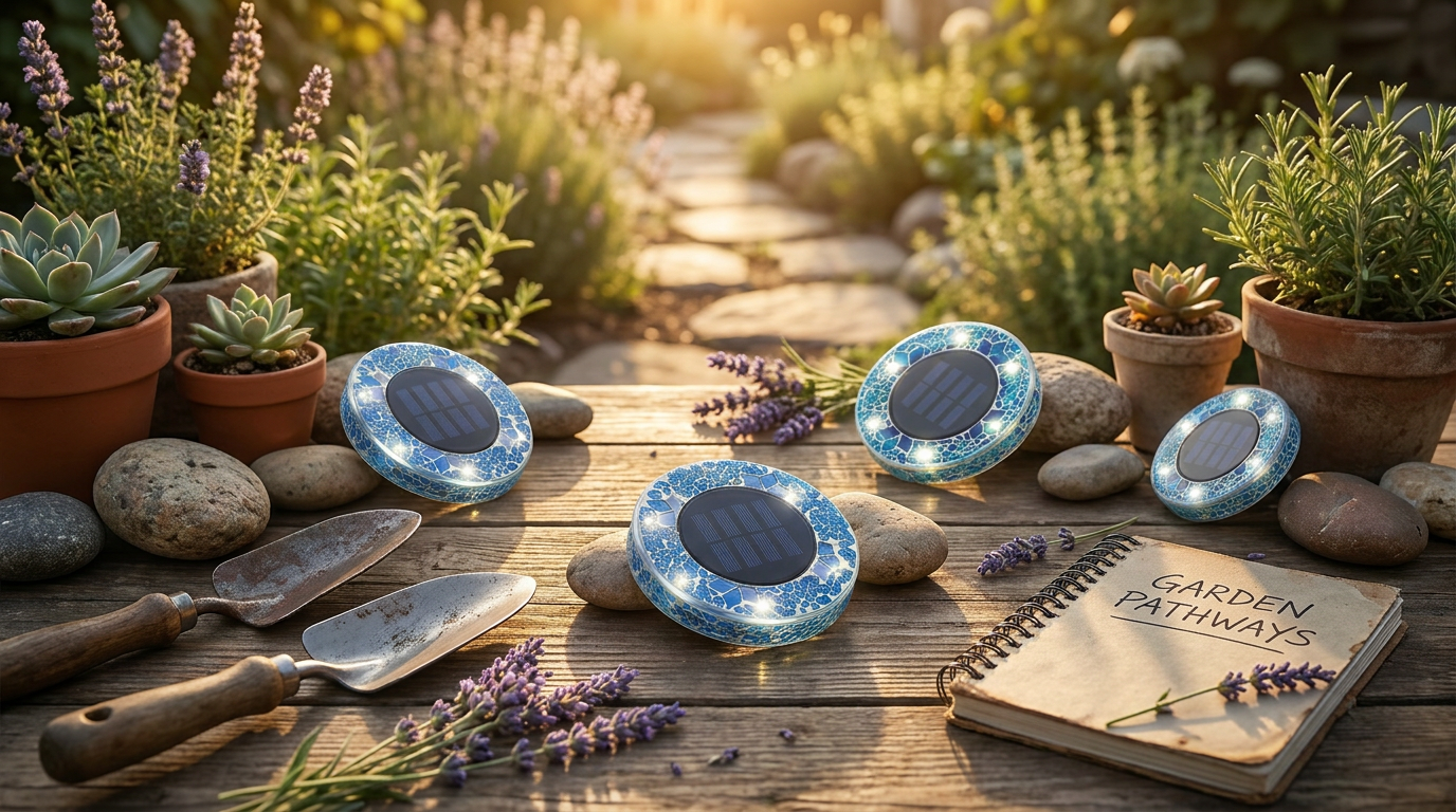 Solar Mosaic Disk Lights for Artistic Pathway Illumination
