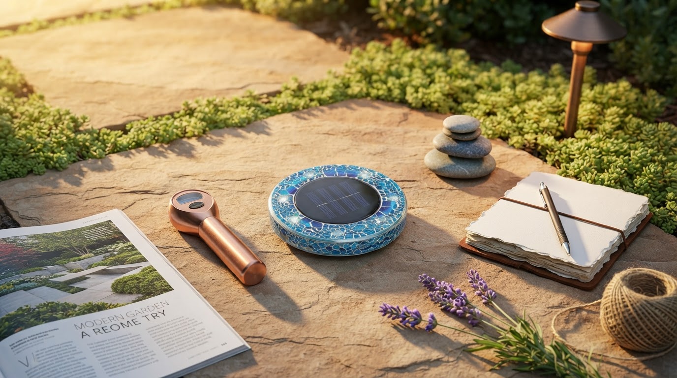 Solar Mosaic Disk Lights for Modern Landscape Geometry