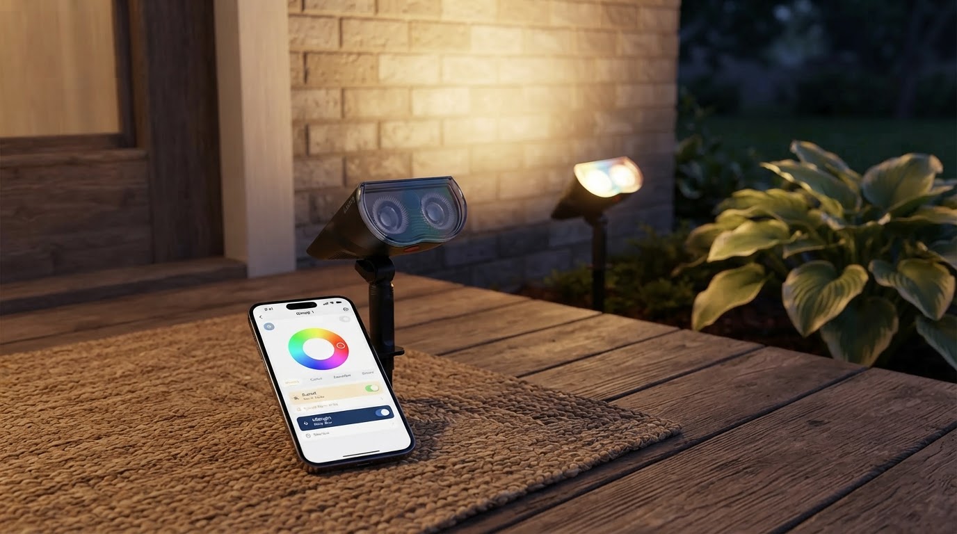 How do Smart Solar Spotlight apps control yard lighting?