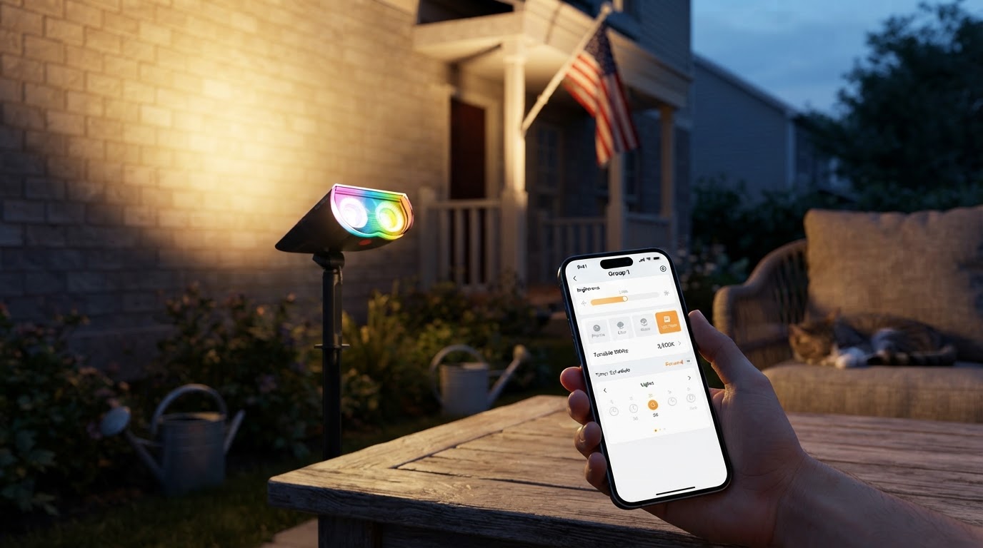How does Smart Solar Spotlight app control work?