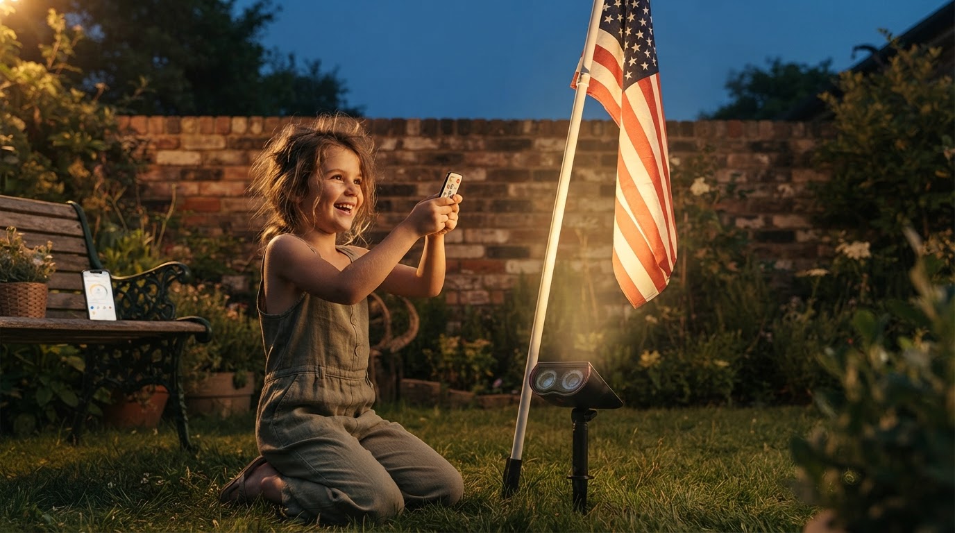 How to operate a remote control solar flag pole light?
