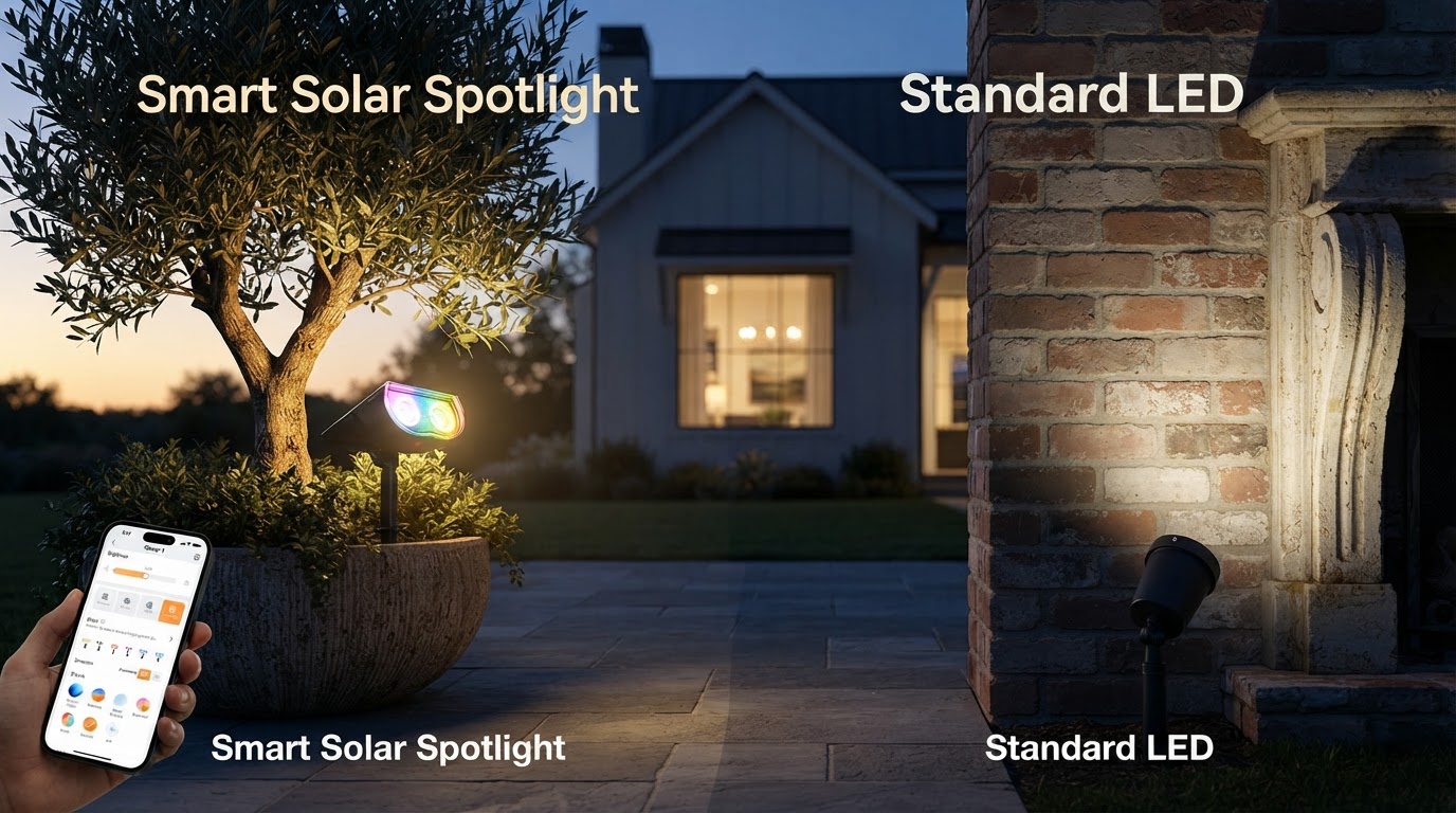 How does a Smart Solar Spotlight compare to standard LEDs?