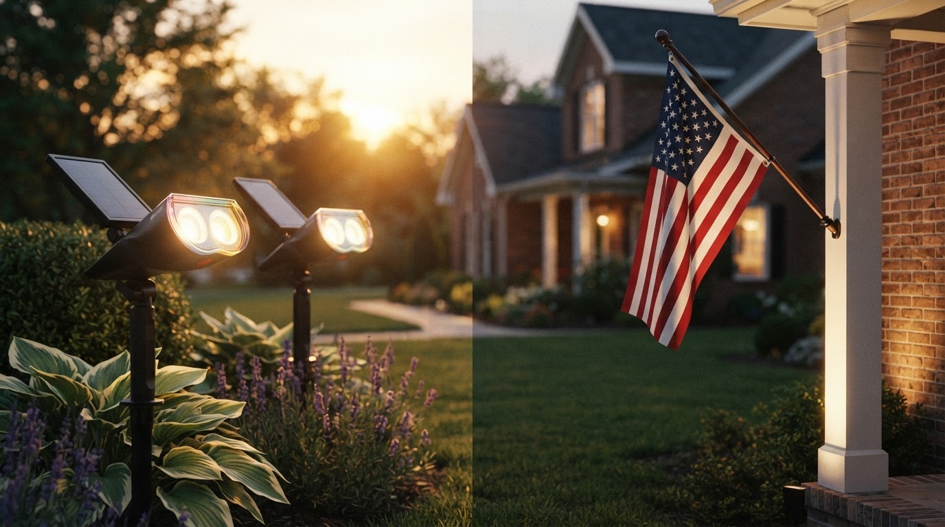 Smart Solar Spotlight Flag Pole Lighting Framework