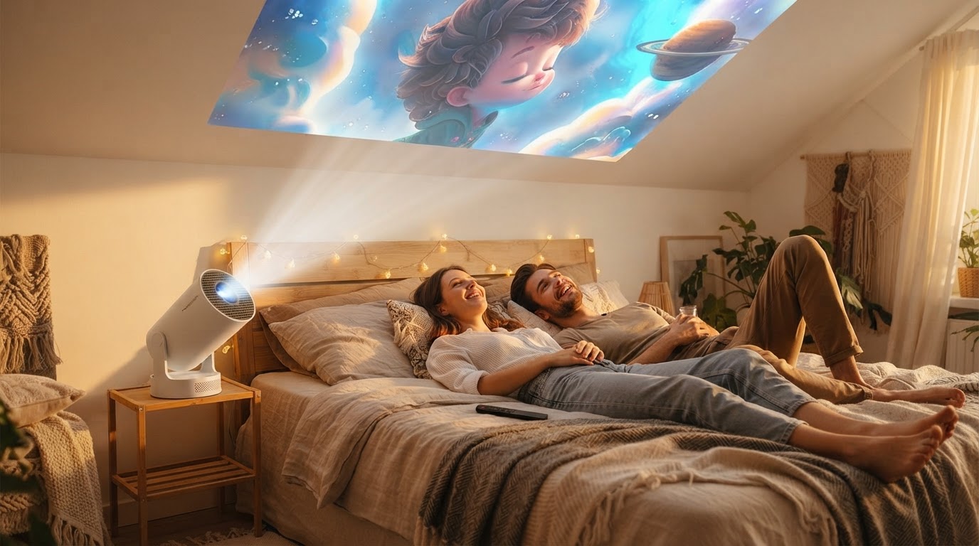 Magic Cubic Projector Setup for Ceiling Movie Nights