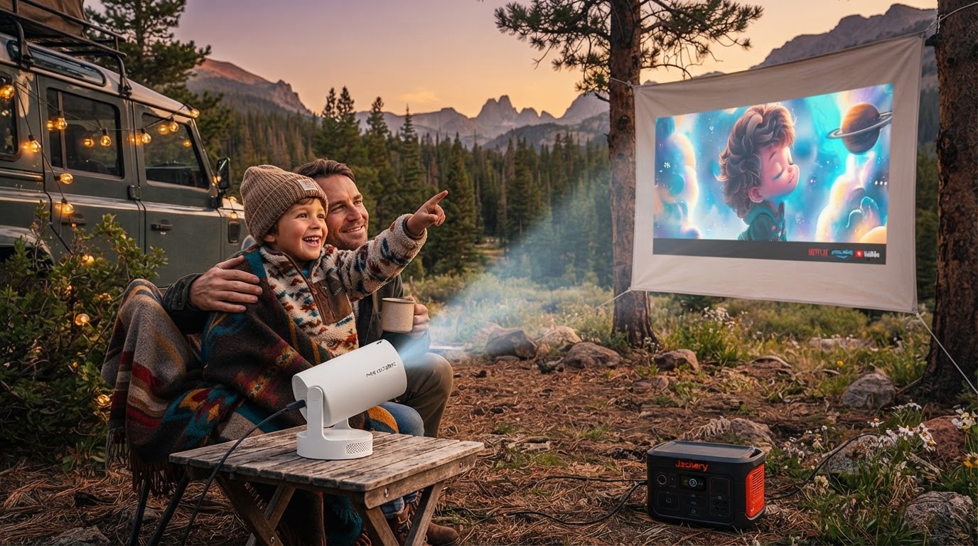 Magic Cubic Projector Setup for Off-Grid Camping