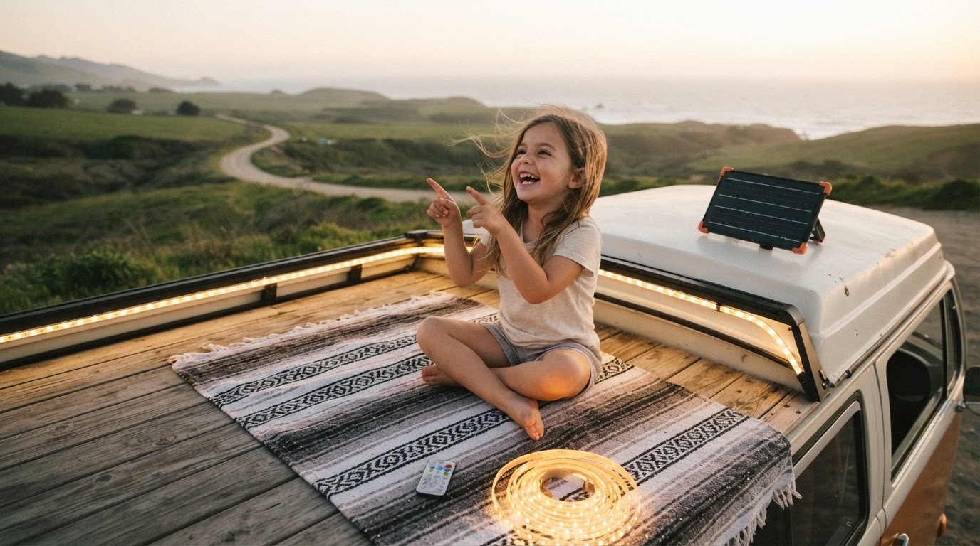 How do I install Solar LED Strip Lights on a van roof?