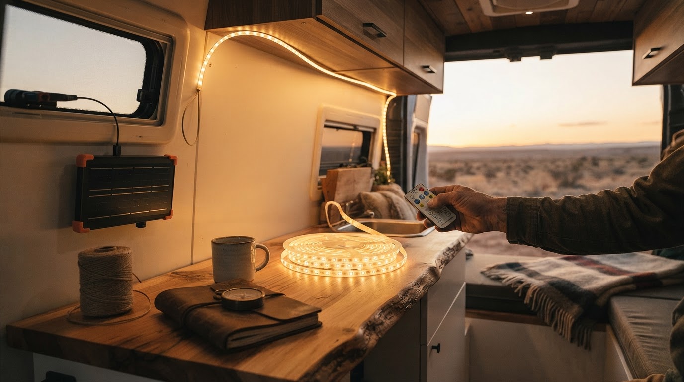 Solar LED Strip Lights for Off-Grid Camper Van Design