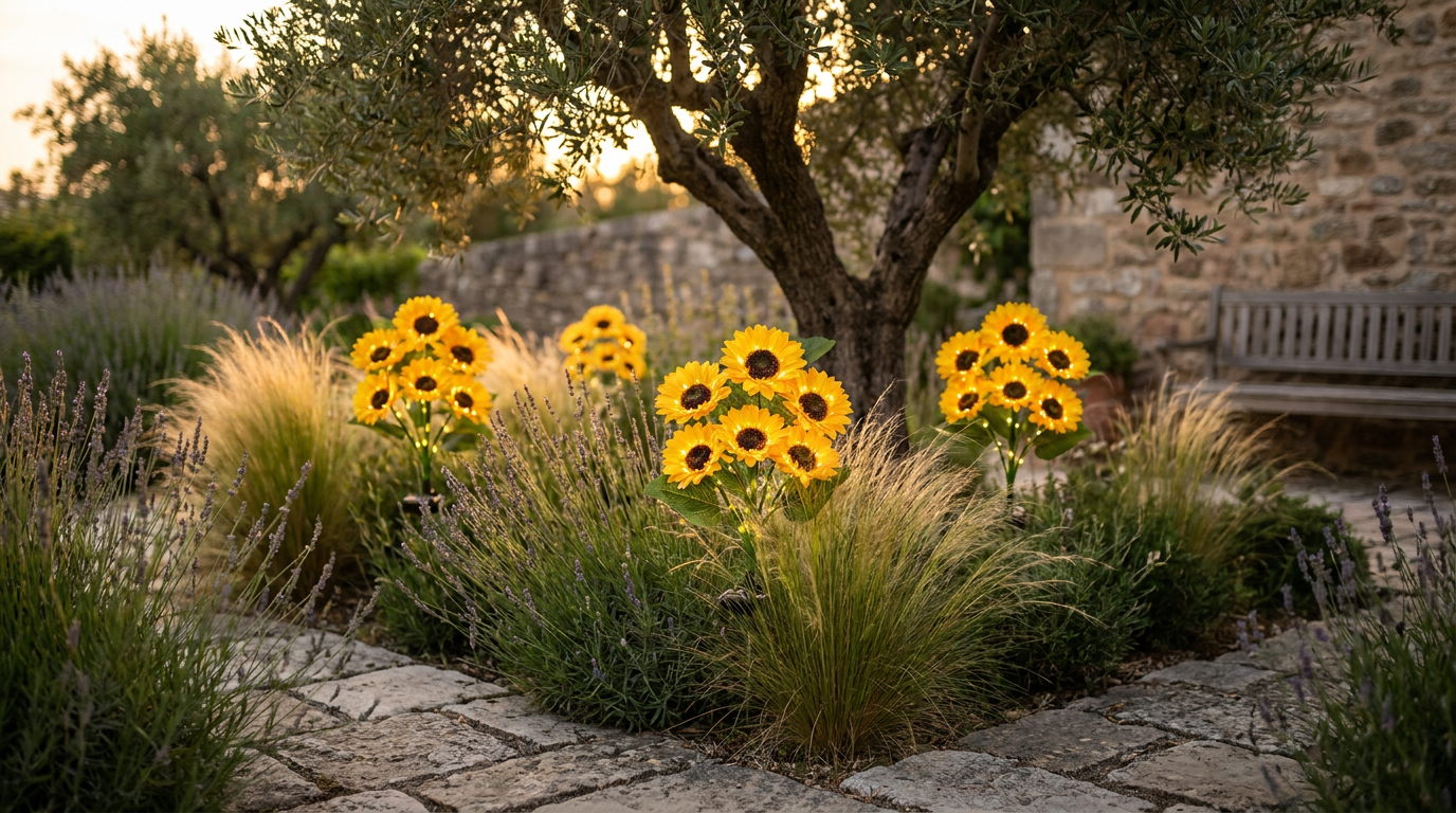 What are the best realistic looking sunflower solar lights for garden decor?