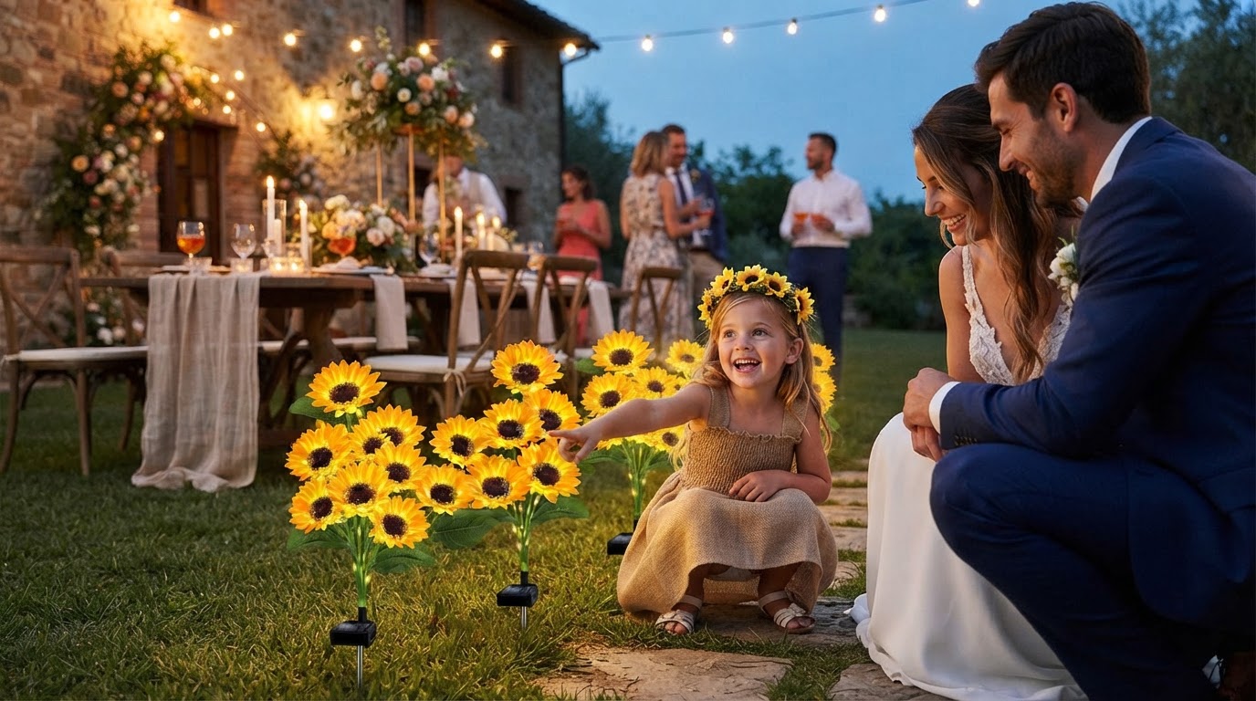 A 5-Step Setup for Sunflower Solar Lights at Weddings