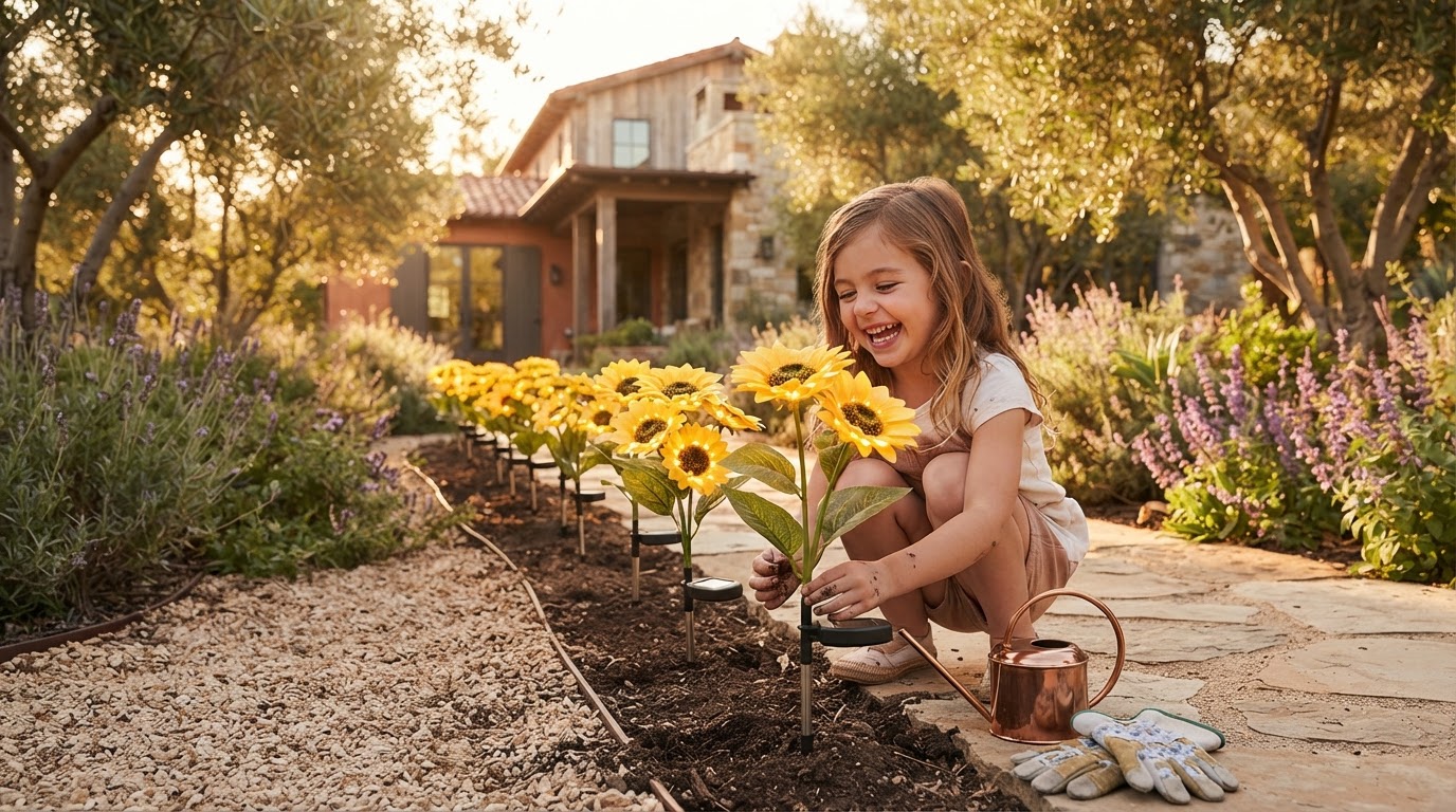 How do I install decorative sunflower solar path lights?