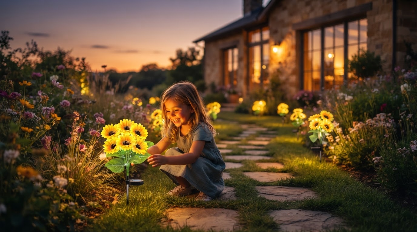 Installing LED Sunflower Path Lights for Evening Walkways