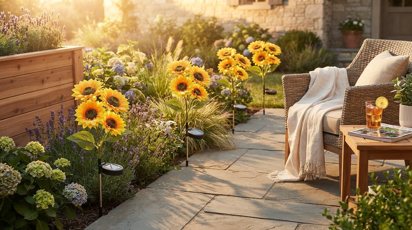 Where should I place Sunflower Solar Lights in my backyard?