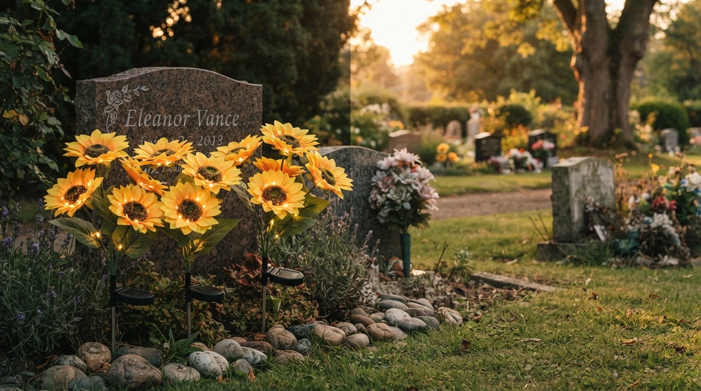 Sunflower Solar Lights for Memorial Grave Decor