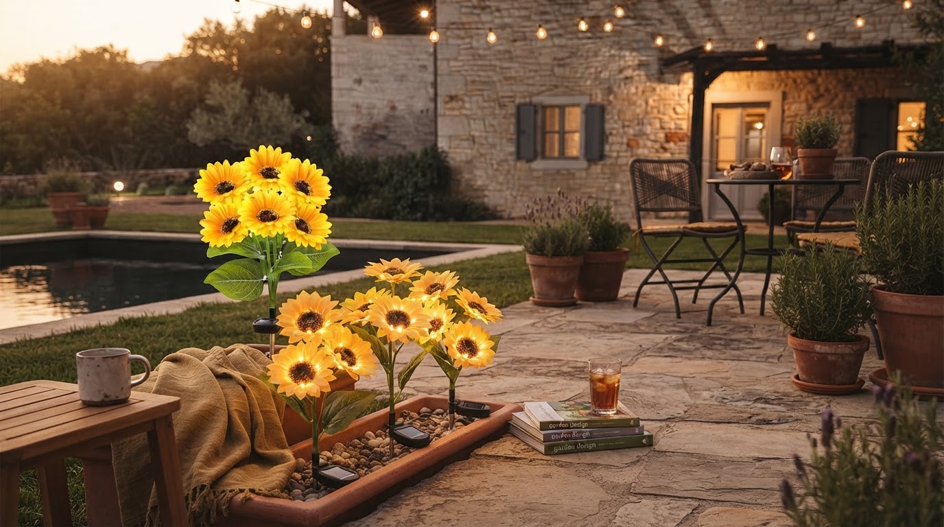 Enhancing Patio Ambiance with Sunflower Solar Lights