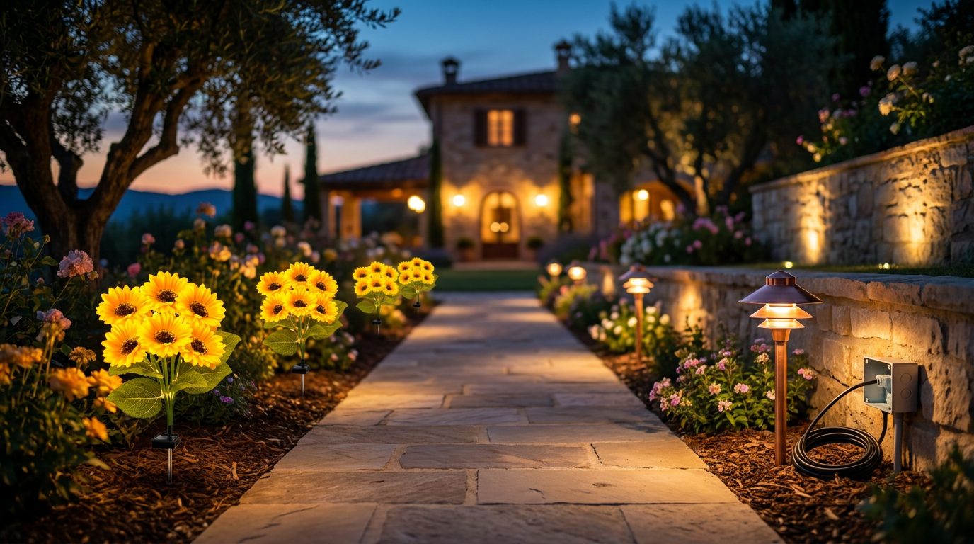 Sunflower Solar Lights vs Traditional Landscape Wiring