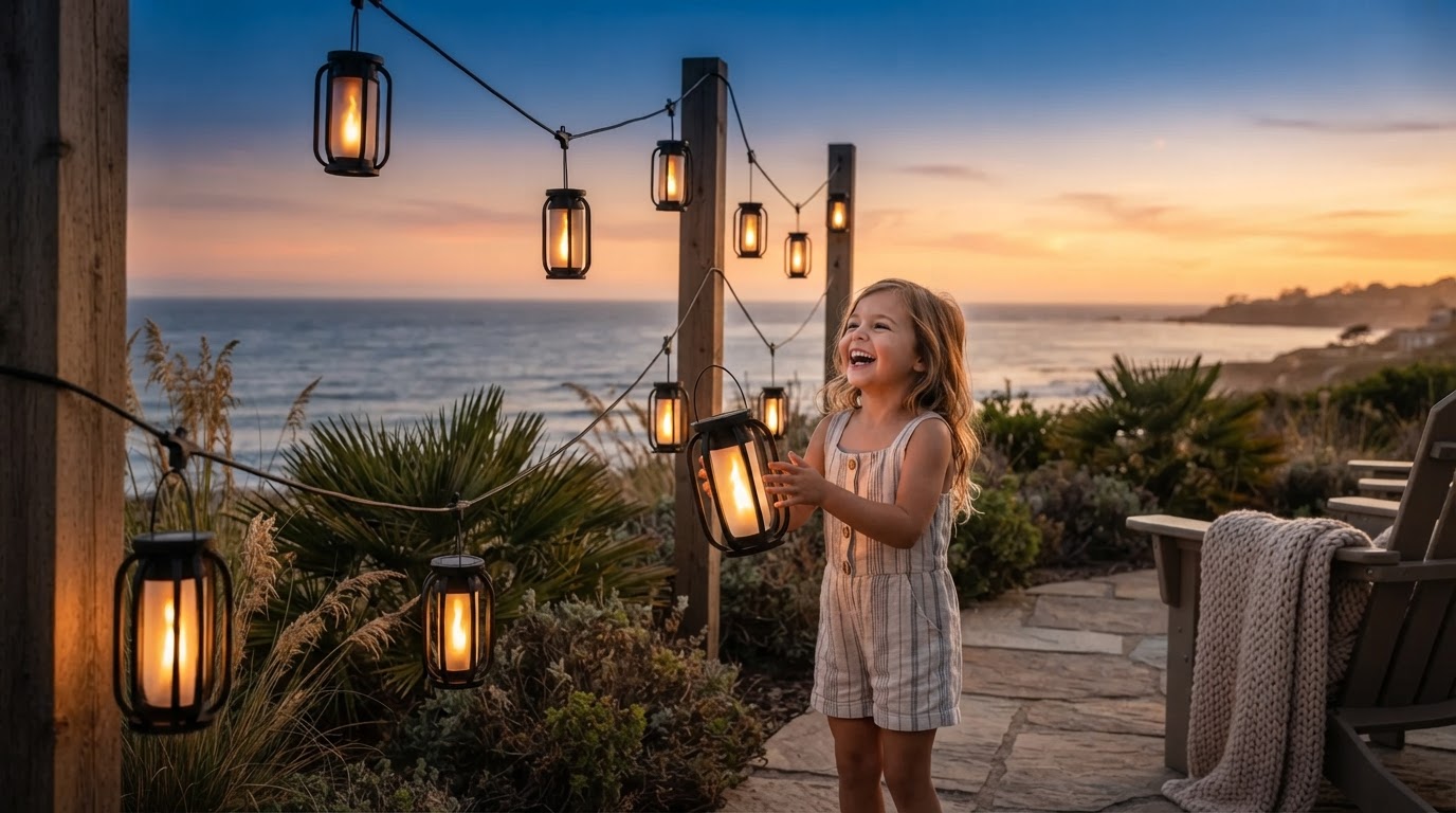 How do I hang SolarFlame String Lights for a realistic look?