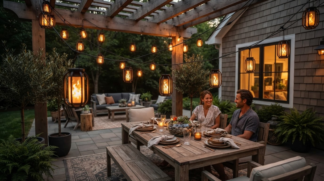 How do SolarFlame String Lights work to mimic fire?
