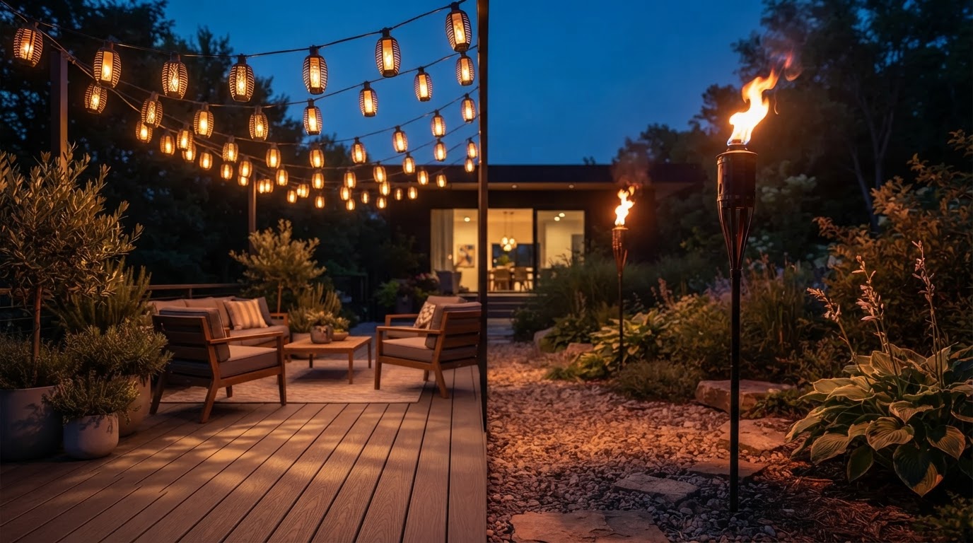 SolarFlame String Lights vs Gas Tiki Torches Comparison