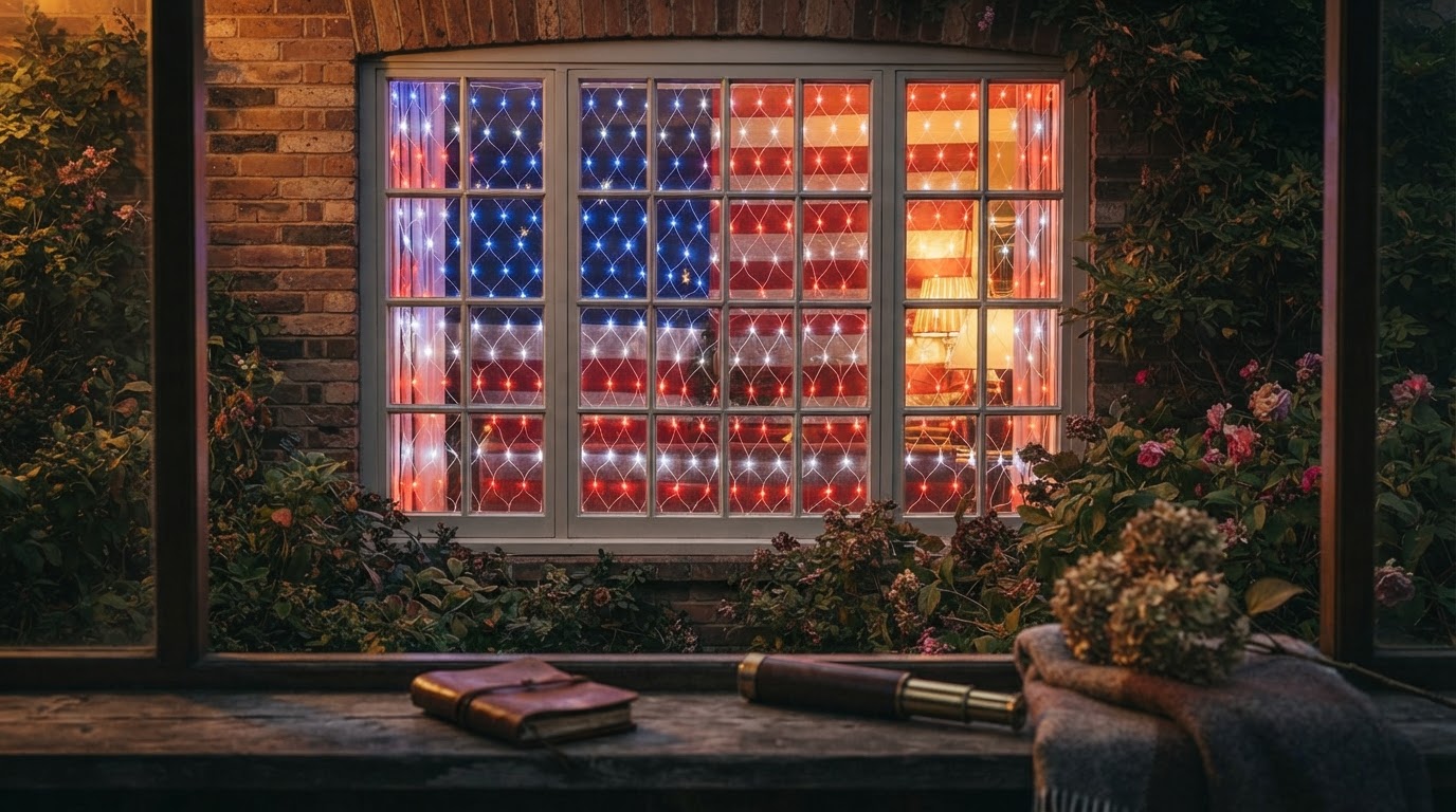 American Flag Net Lights for High-Visibility Window Displays