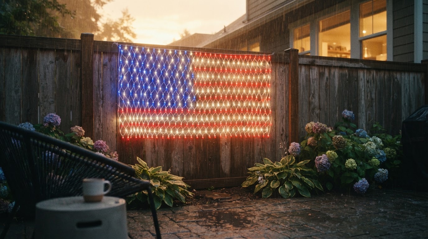 I Hung Flag Net Lights Through Rain, Wind, and a Bad Outlet