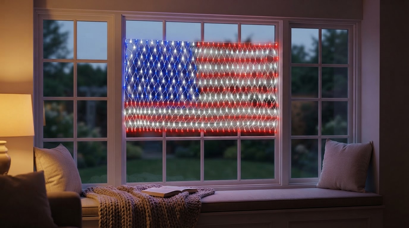 How to Use American Flag Net Lights for Window Displays?