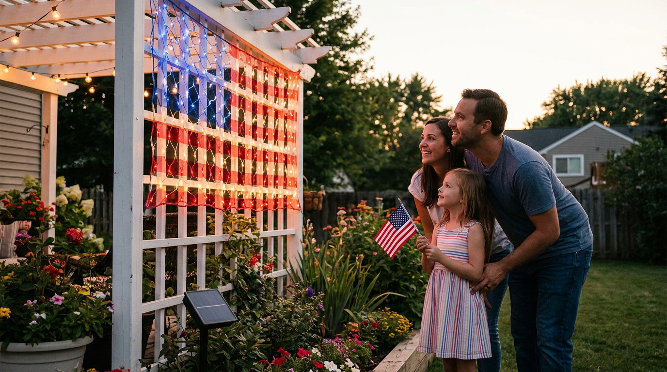 How do I install American Flag Net Lights with solar power?