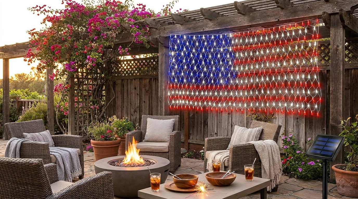 Creative 4th of July Setups with American Flag Net Lights