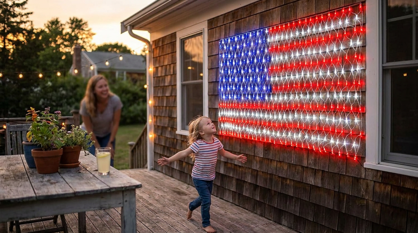 How do I install American Flag Net Lights for the 4th?