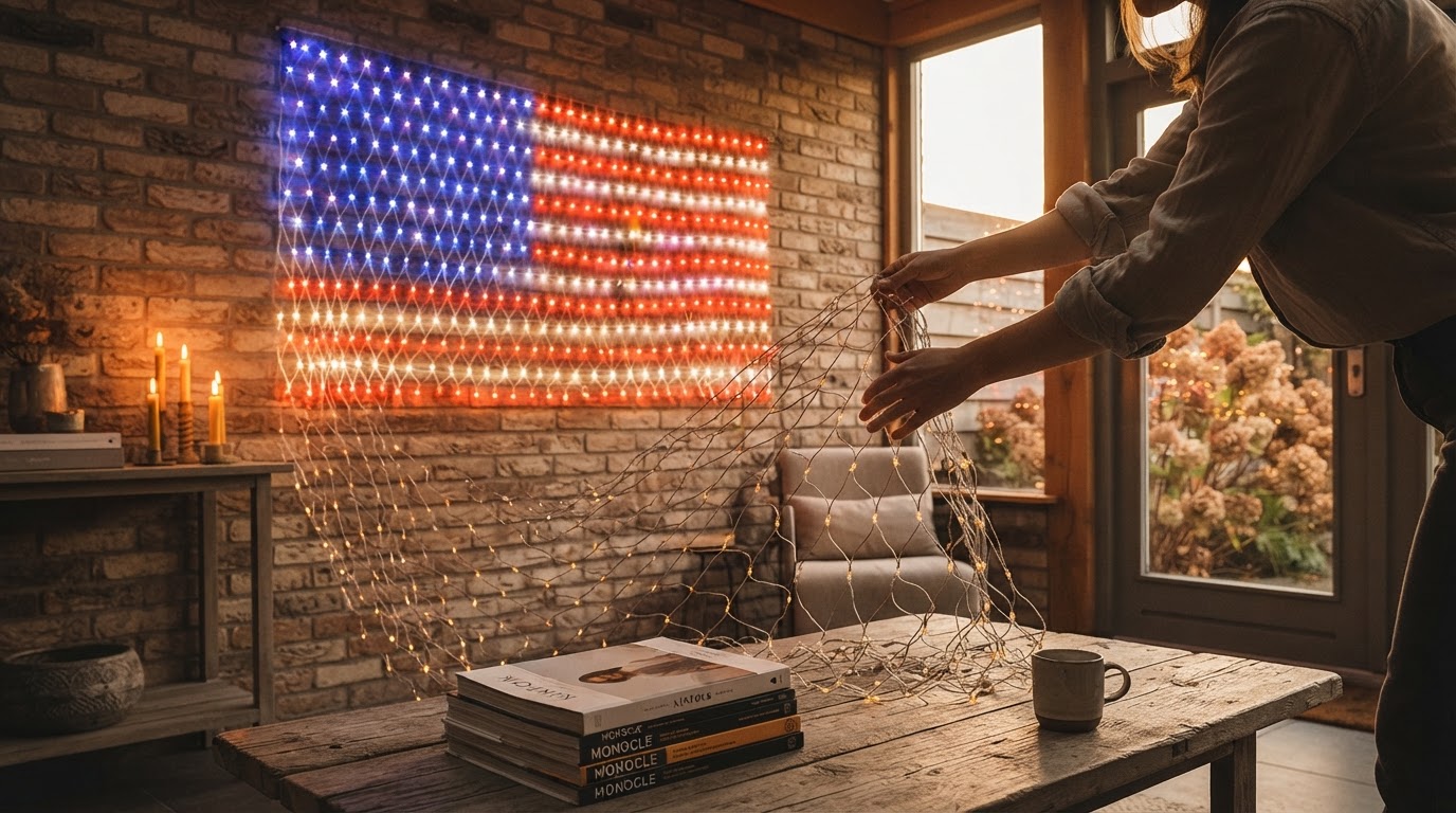 American Flag Net Lights for Large Wall Displays