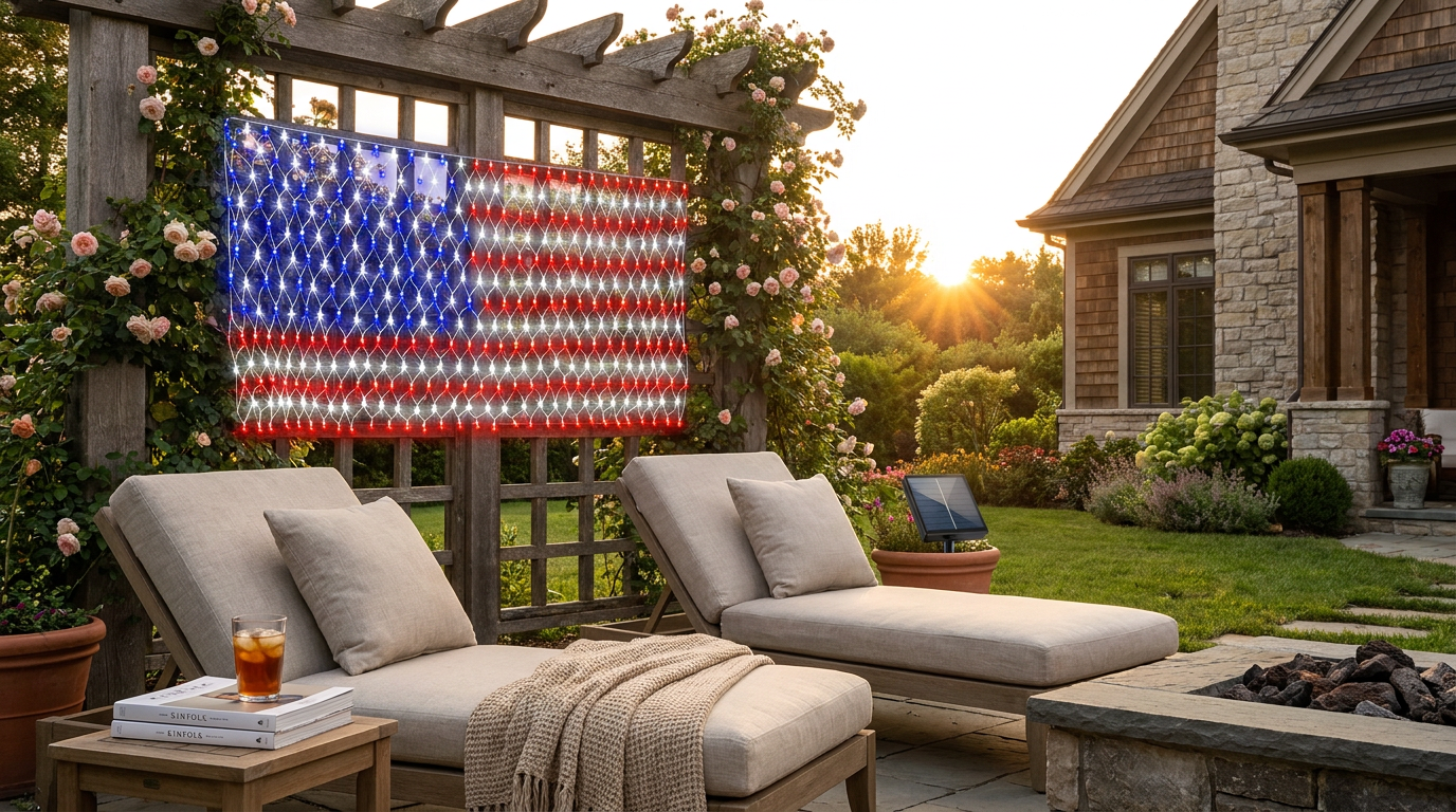 Where can I find LED American flag outdoor decor?