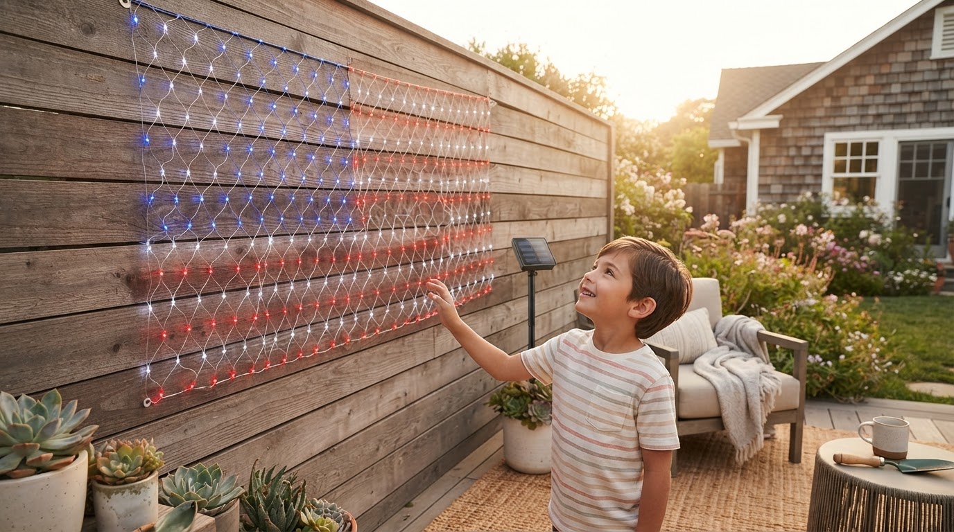 How do I mount LED flag lights for wall displays?