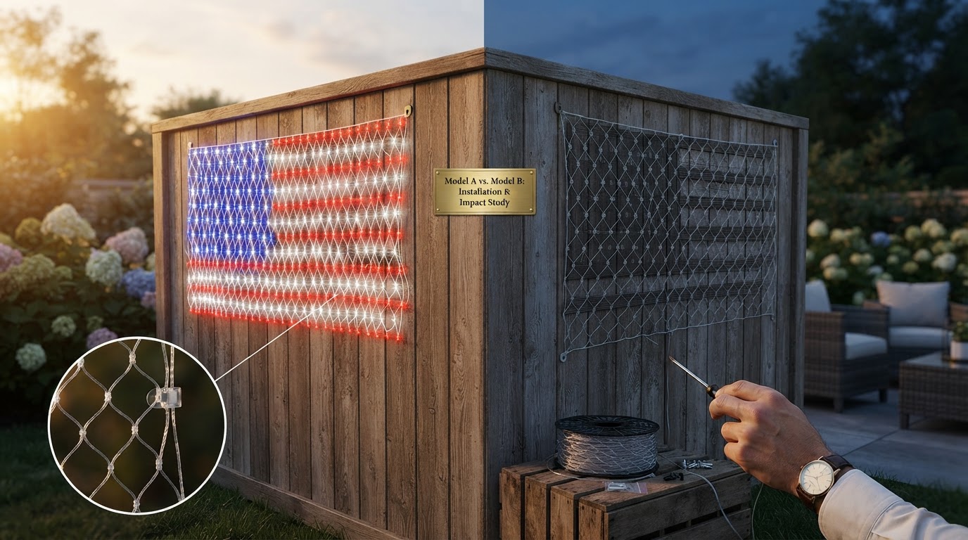 Installing American Flag Net Lights for Wall Displays