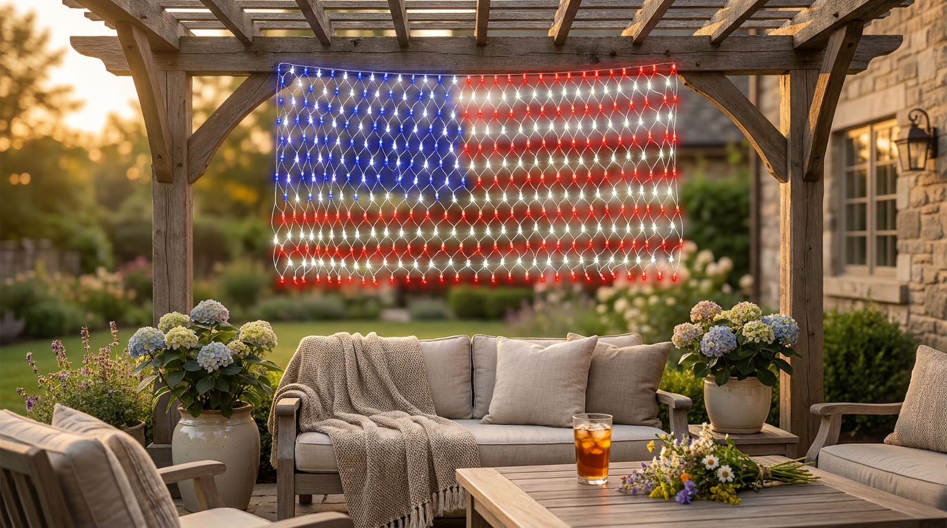 Memorial Day Decorating with American Flag Net Lights
