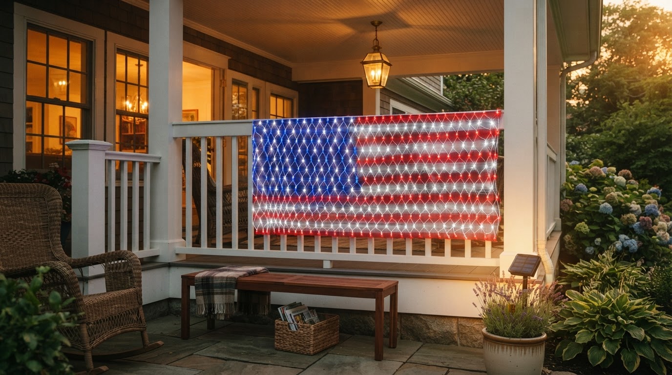 American Flag Net Lights for High-Impact Porch Displays