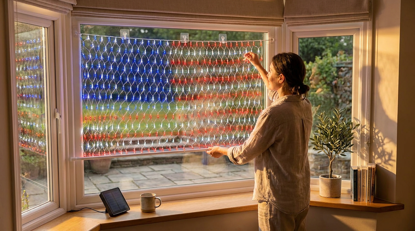How do I install American Flag Net Lights in windows?