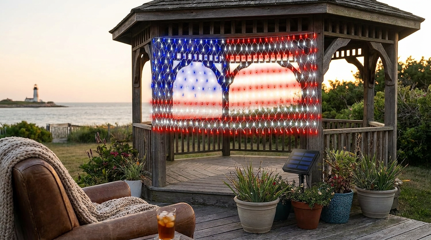 Solar American Flag Lights Lead Sustainable Decor Trend