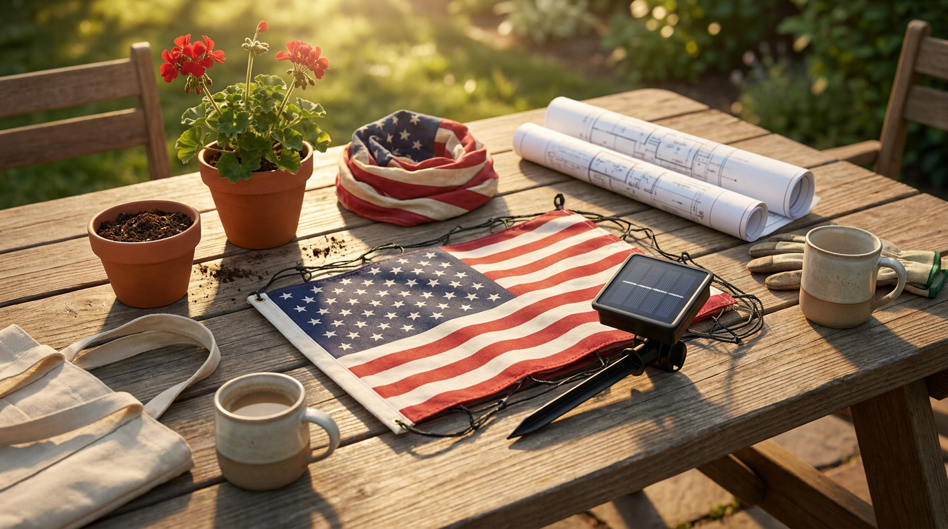 Solar Powered American Flag Net Lights for Sustainable Decor