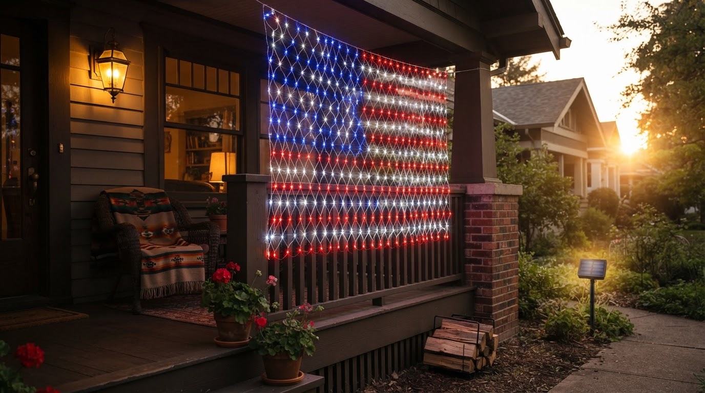 How do USA flag mesh lights perform on a porch?