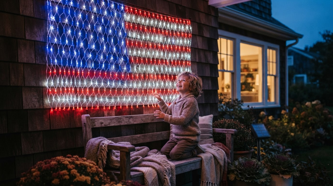 A 4-Step Setup for USA Flag Mesh Lights on Your Porch