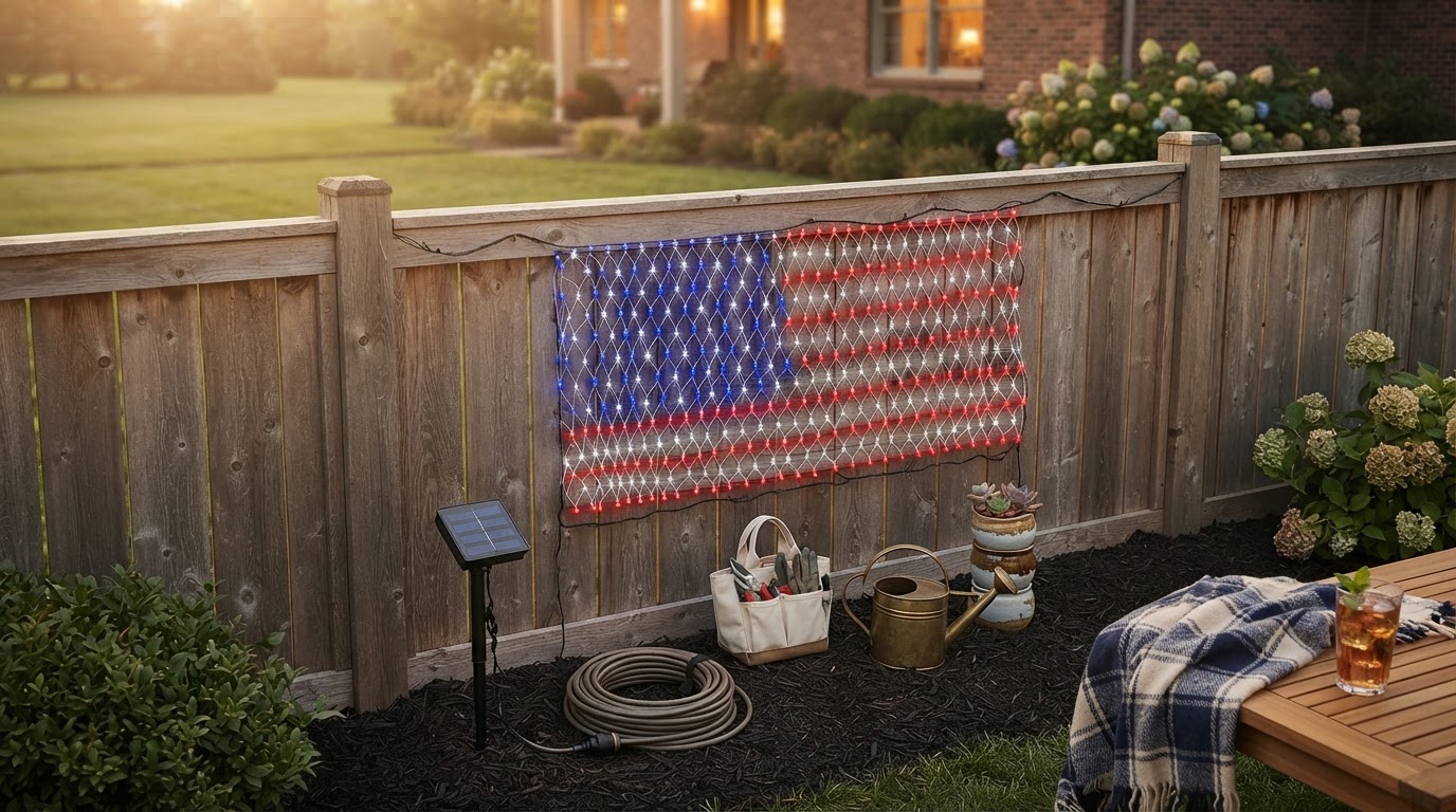 Securing Waterproof American Flag Net Lights for Fence Lines