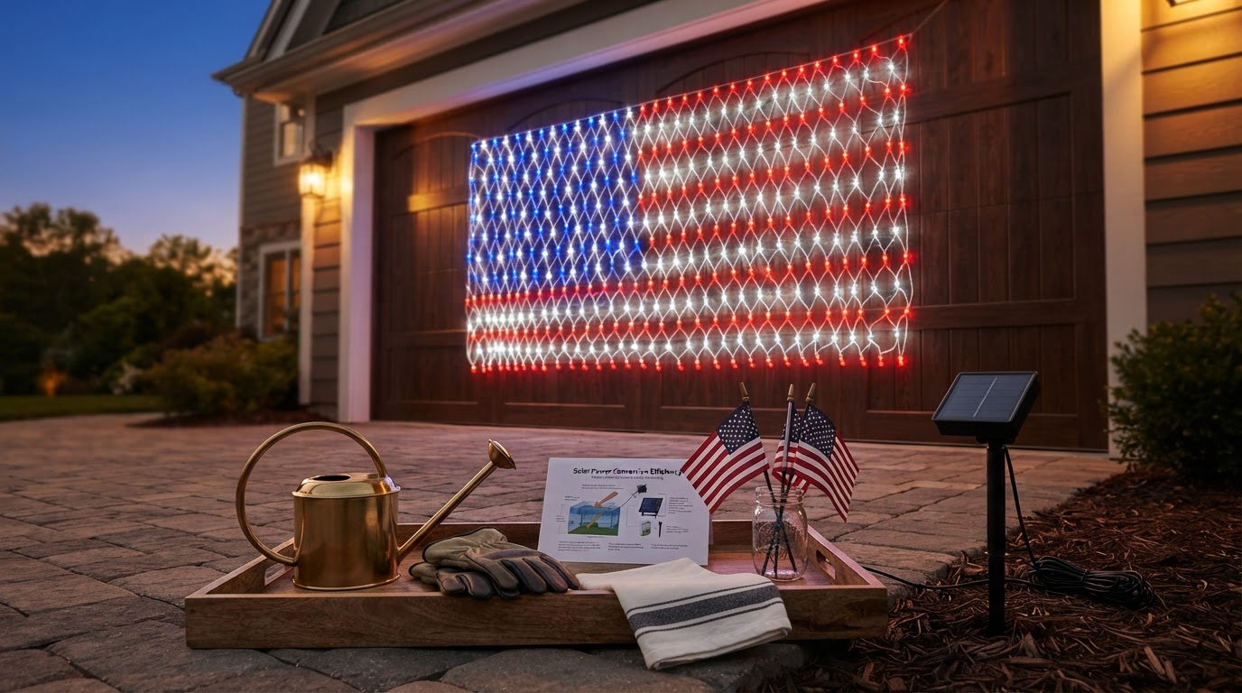 Waterproof American Flag Net Lights for Garage Door Use