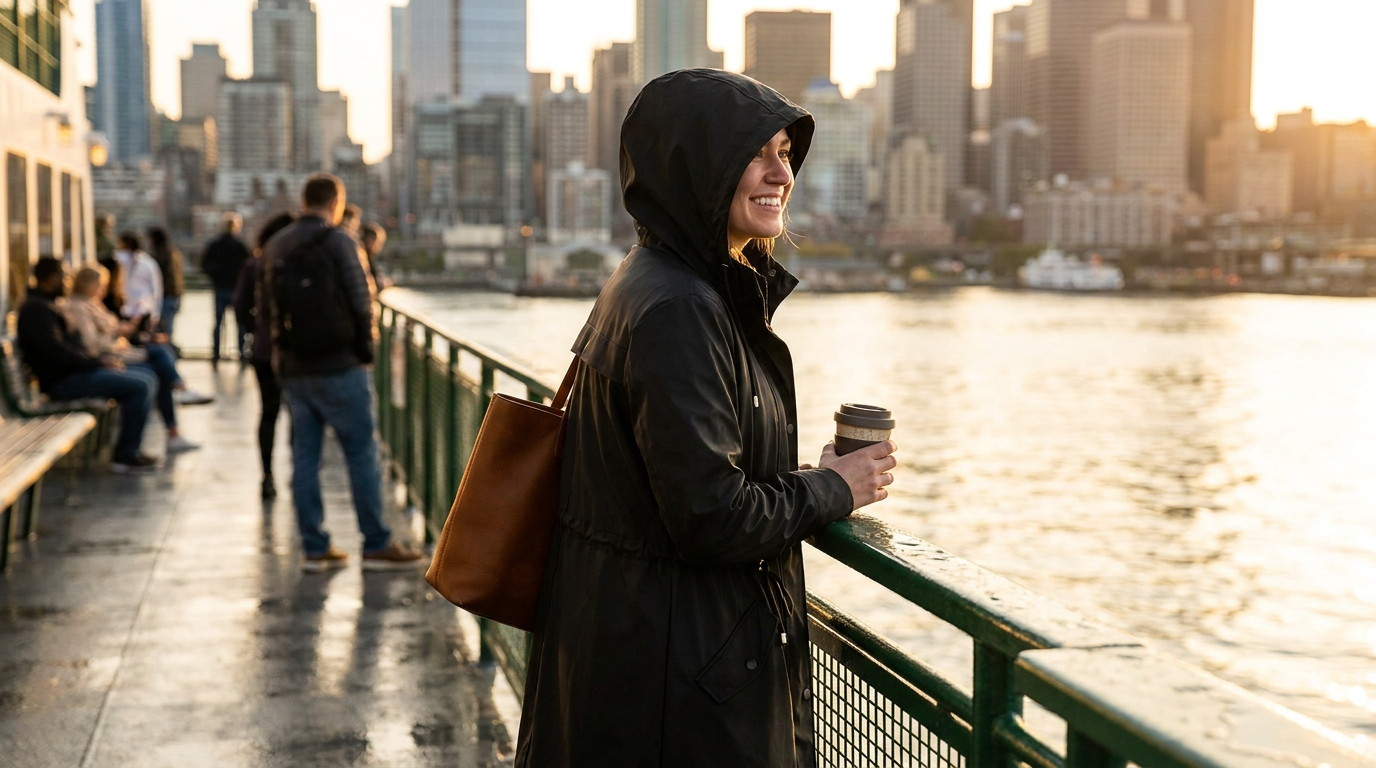 Commuting in a Waterproof Hooded Trench Coat