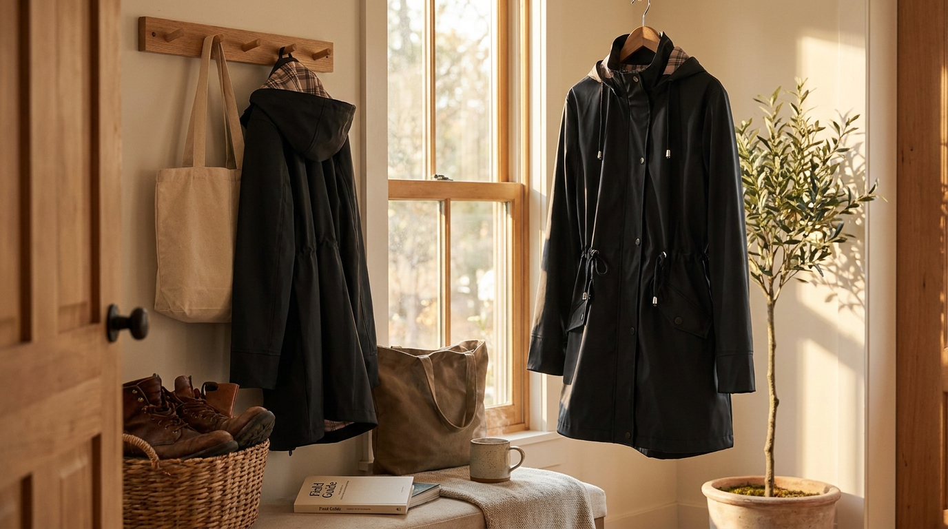 What defines a technical Waterproof Hooded Trench Coat?